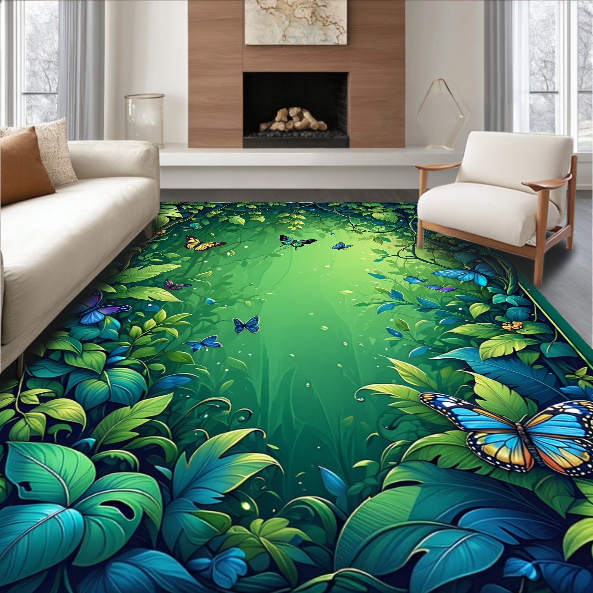Enchanted Forest Butterfly Design Rug