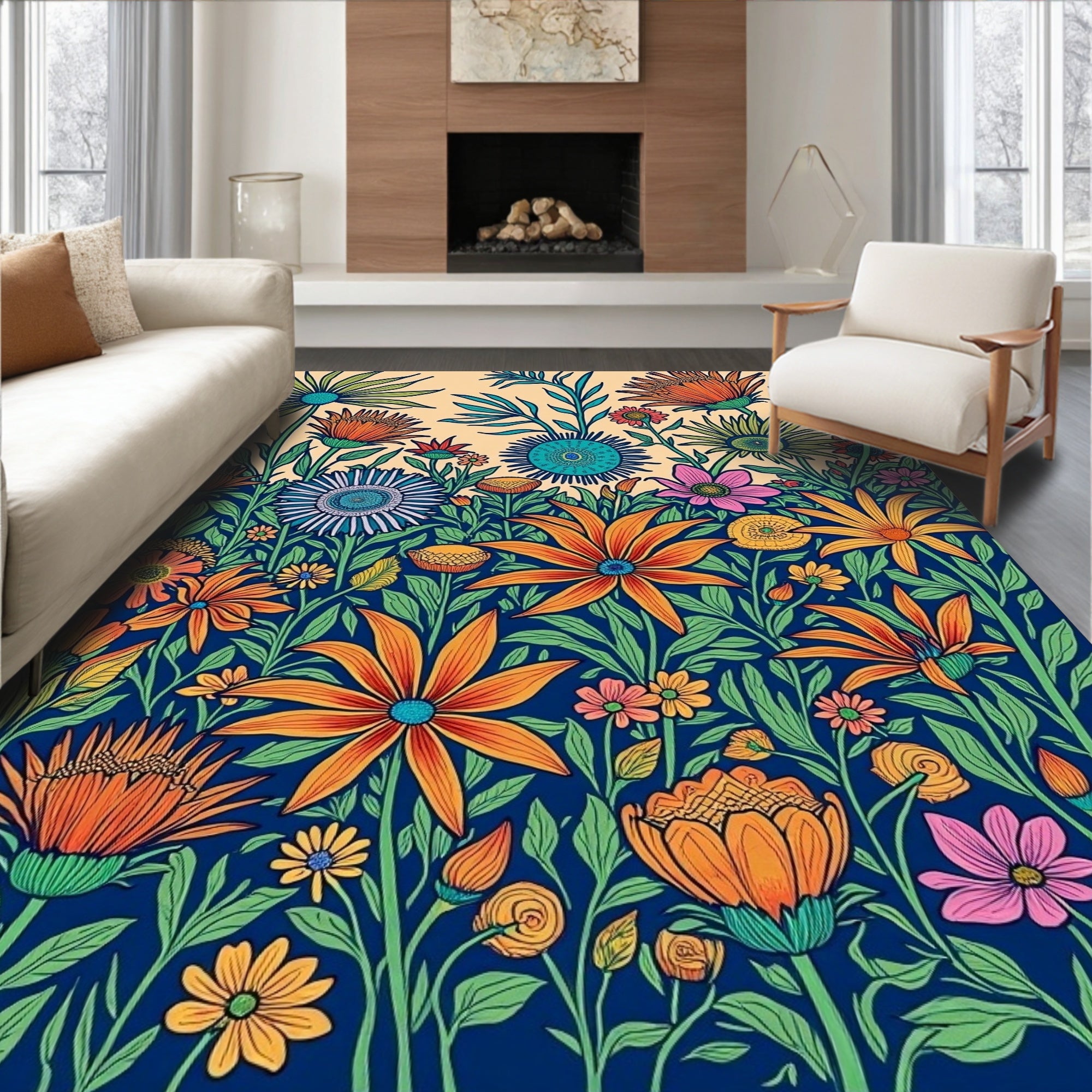 Vibrant Floral Garden Pattern Rug