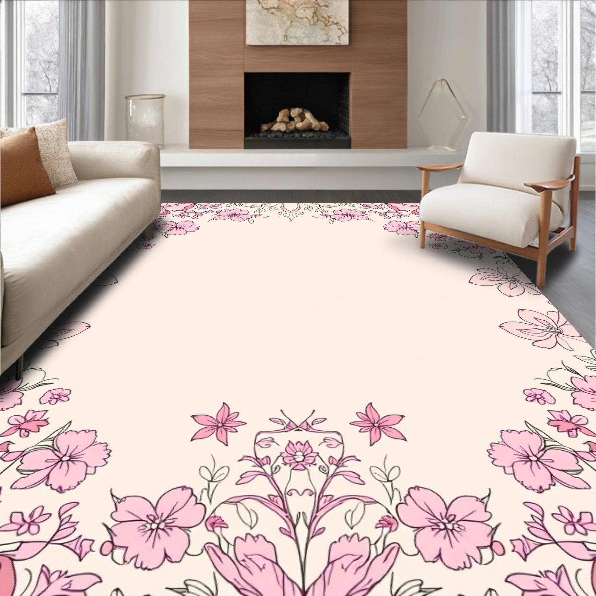 Delicate Pink Floral Garland Rug