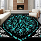 Symmetrical Cyan Abstract Mandala Design Rug