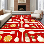 Whimsical Kitchen Utensil Citrus Pattern Rug