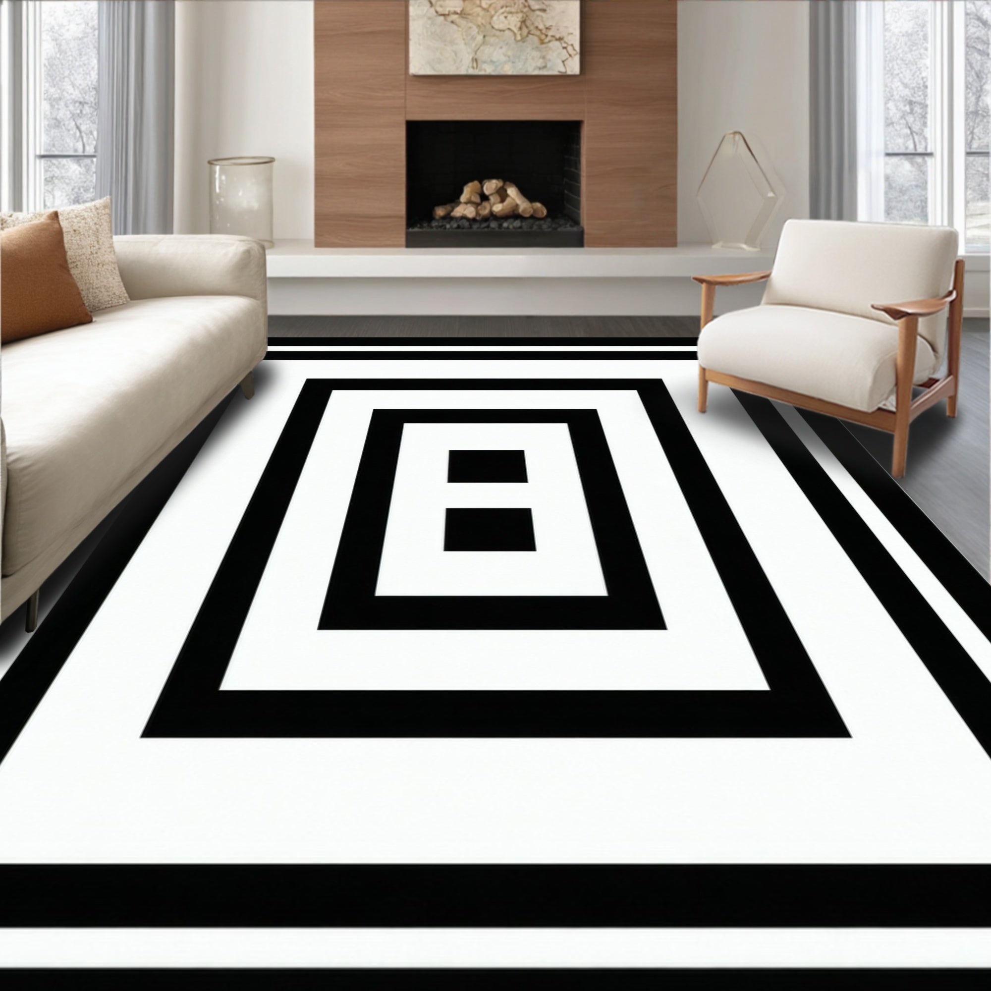 Concentric Squares With Sharp Contrast Rug