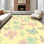 Pastel Butterfly Floral Garden Pattern Rug