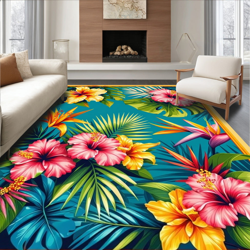 Vibrant Tropical Floral Paradise Rug