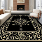 Elegant Black Gold Floral Medallion Rug
