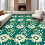 Green Floral Vine Stylized Pattern Rug