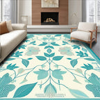 Teal Floral Botanical Pattern Rug