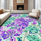 Vibrant Purple Teal Floral Pattern Rug