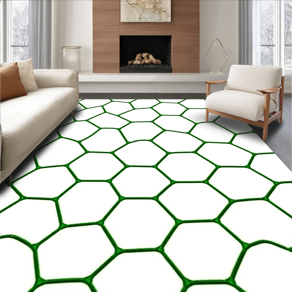 Emerald Green Hexagon Network Rug