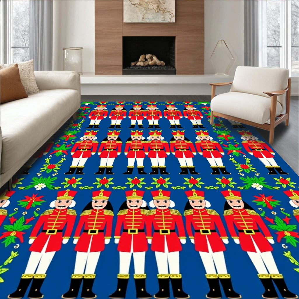Red Nutcracker Soldier Floral Border Rug