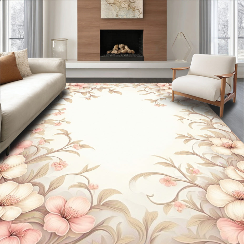 Soft Floral Vine Cream Rug