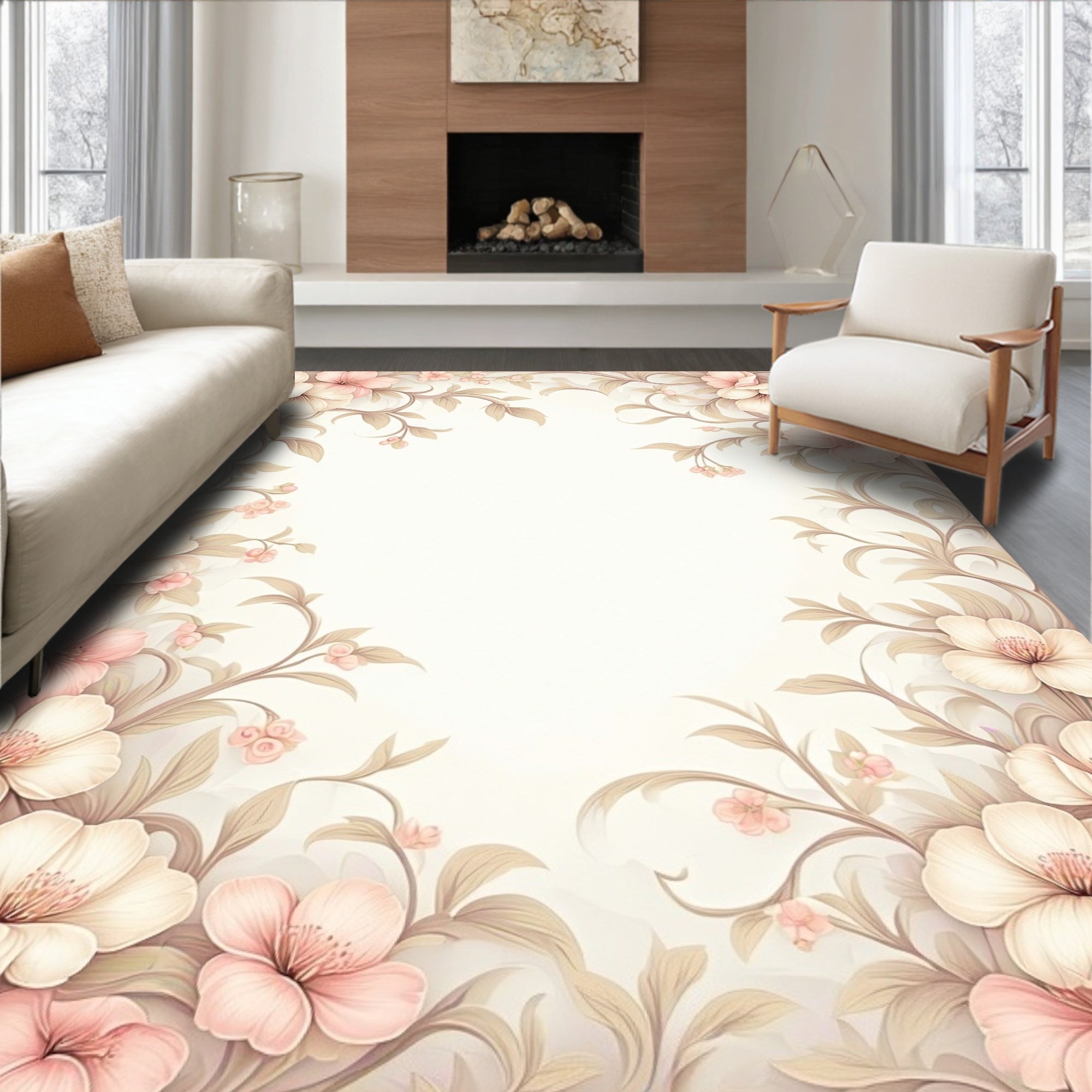 Soft Floral Vine Cream Rug