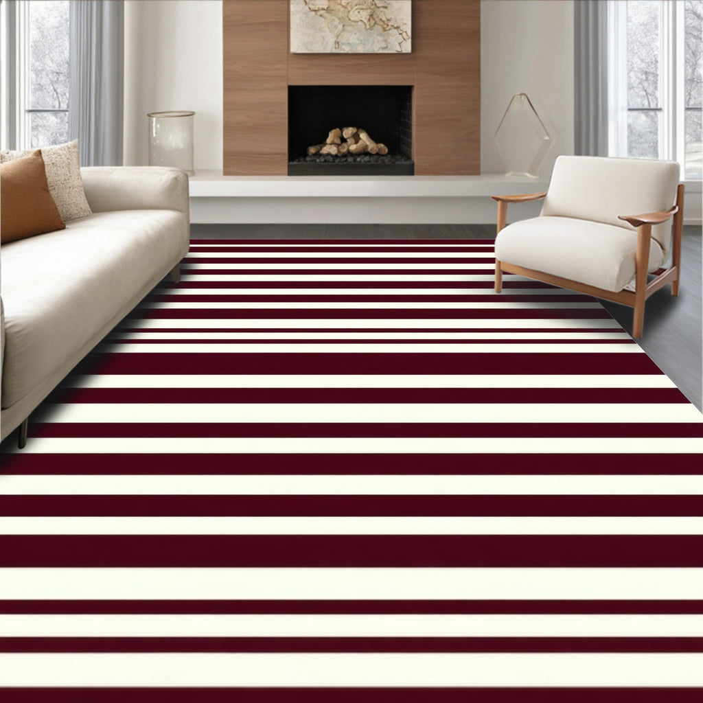 Classic Maroon Cream Stripe Design Rug