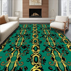 Ornate Black Gold Vertical Pattern Rug