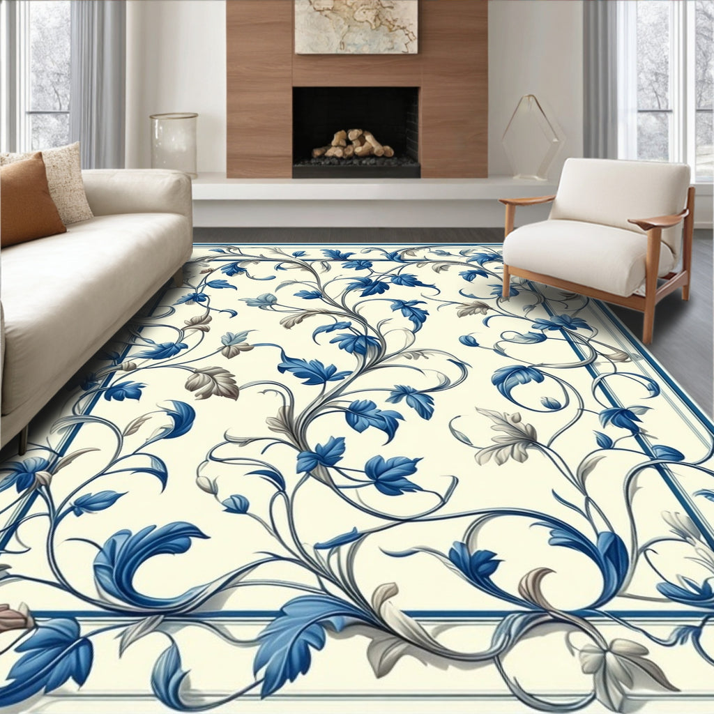 Classic Blue floral Vine Pattern Rug