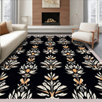 Black Floral Intricate Pattern Rug