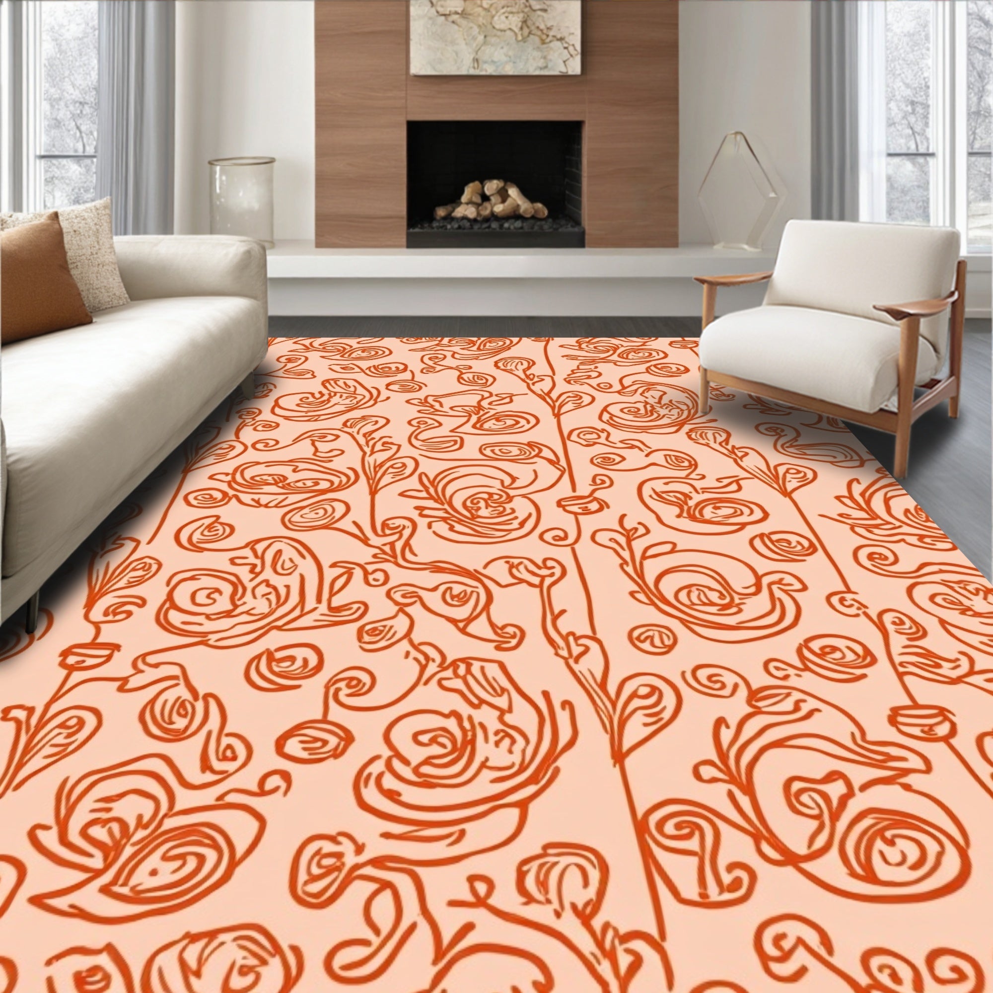 Whimsical Floral Sketch Pattern Rug