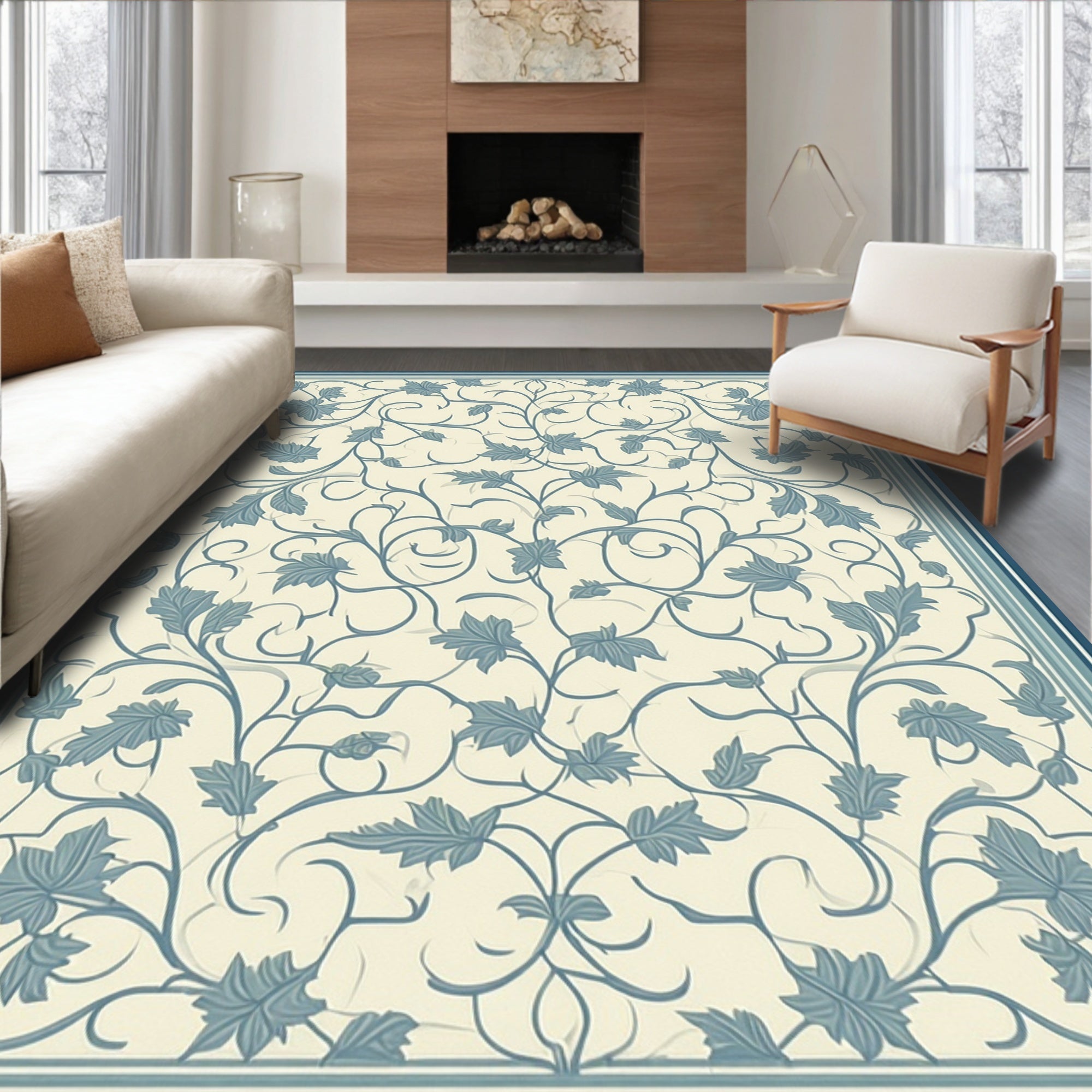 Vintage Floral Scroll Pattern Rug
