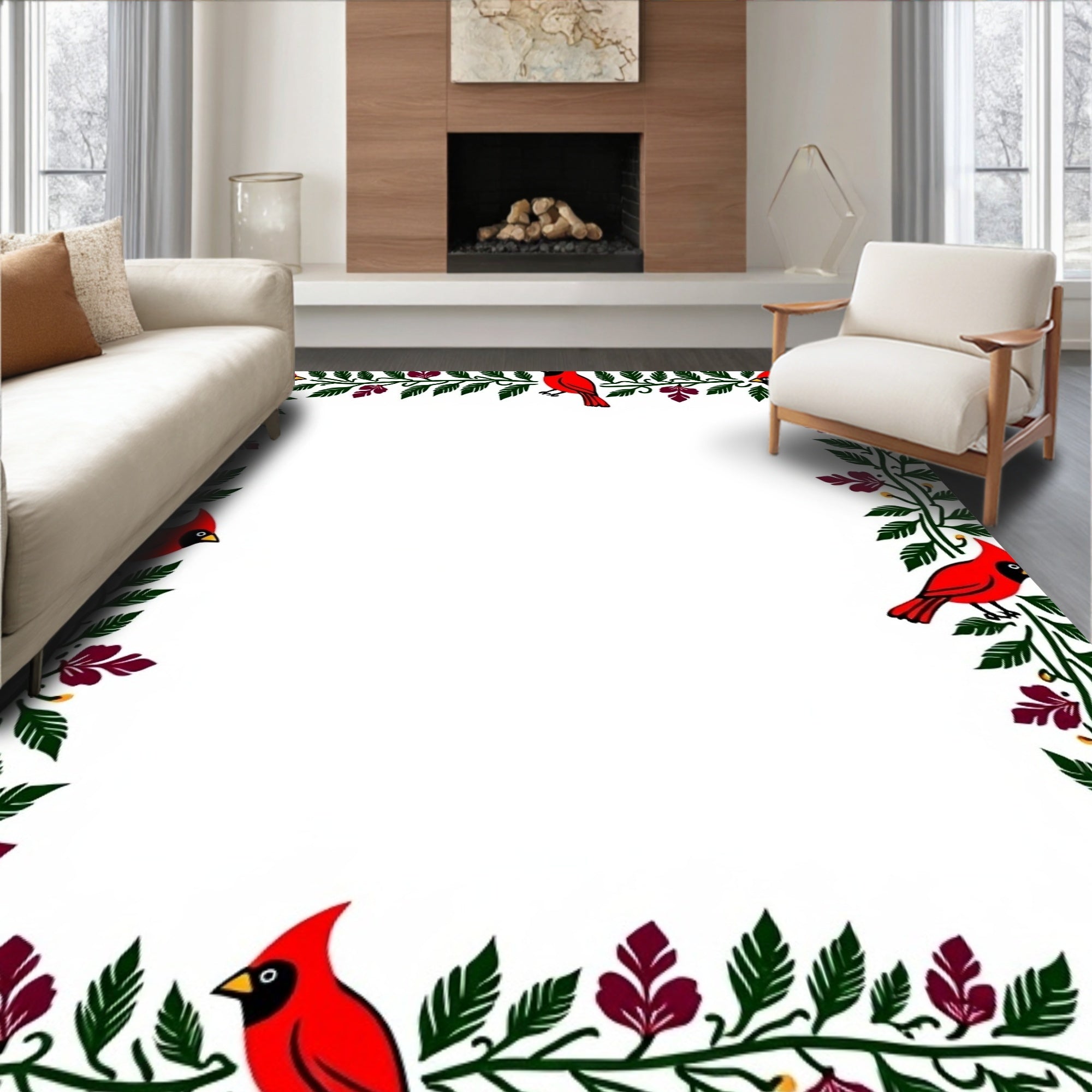 Red Cardinal Foliage Border Rug