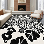 Bold Black White Floral Pattern Rug