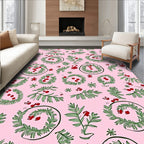 Pink Green Berry Wreath Whimsy Rug