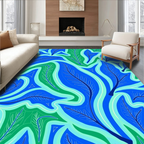 Abstract Blue and Green Swirls Rug