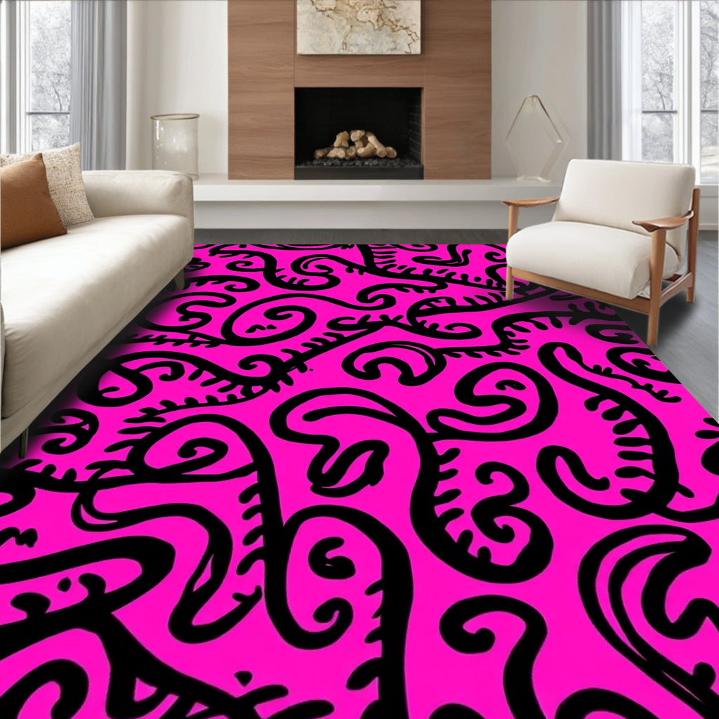 Bold Black Swirls Pattern Rug