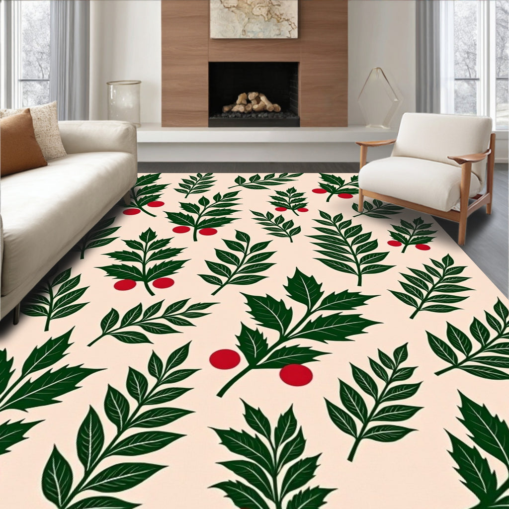 Dark Green Holly Berry Collection Rug