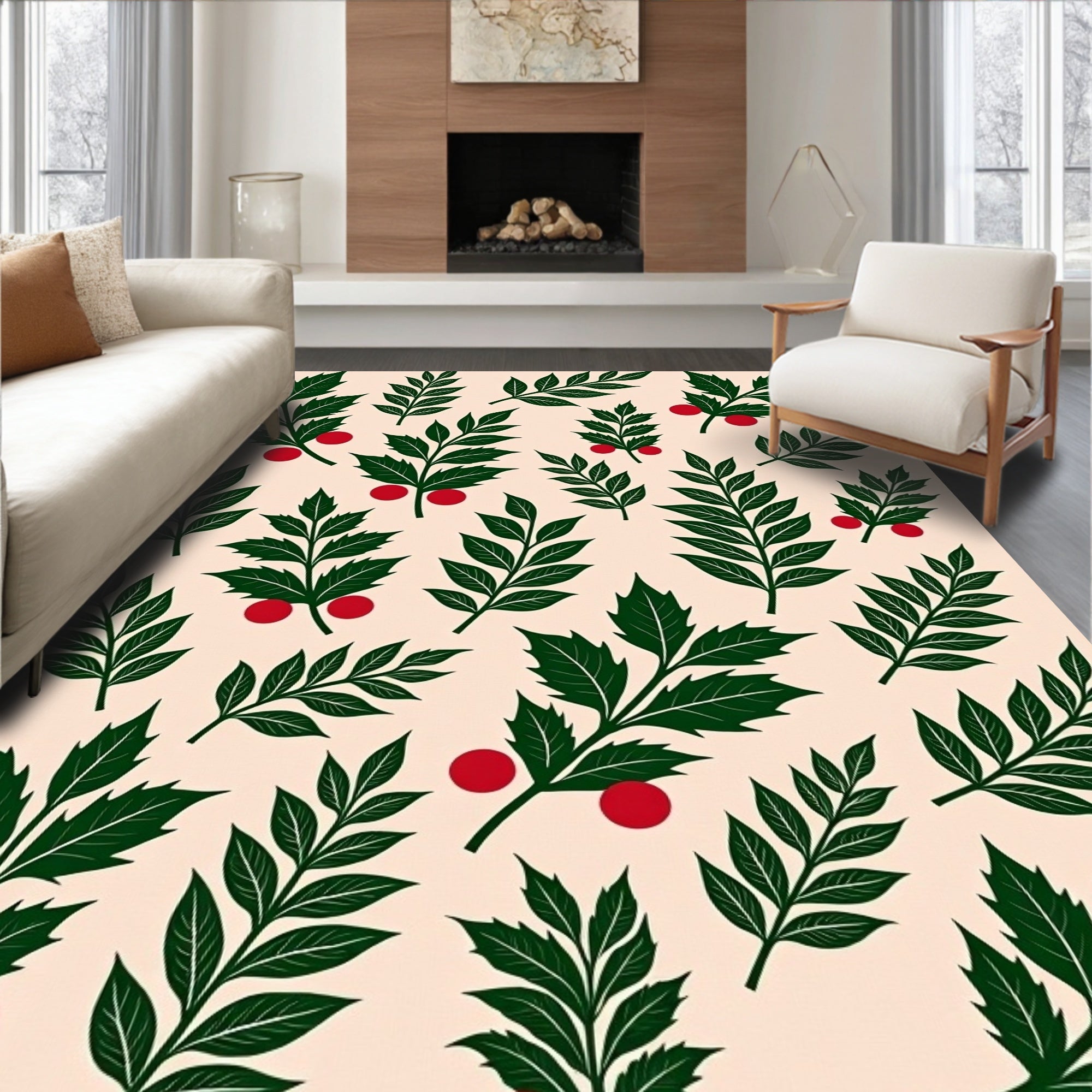 Dark Green Holly Berry Collection Rug