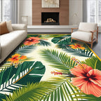 Tropical Hibiscus Floral Leaf Design Rug