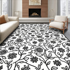 Vine and Floral Black White Pattern Rug