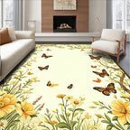 Floral Butterflies Whimsical Garden Design Rug