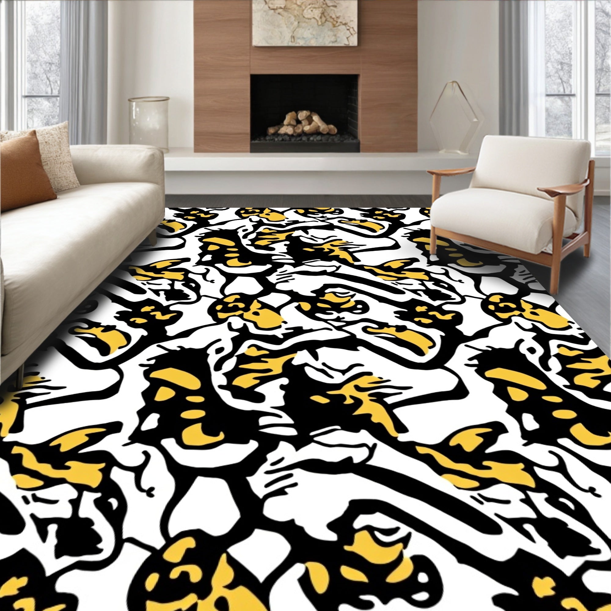 Bold Black Gold Abstract Pattern Rug