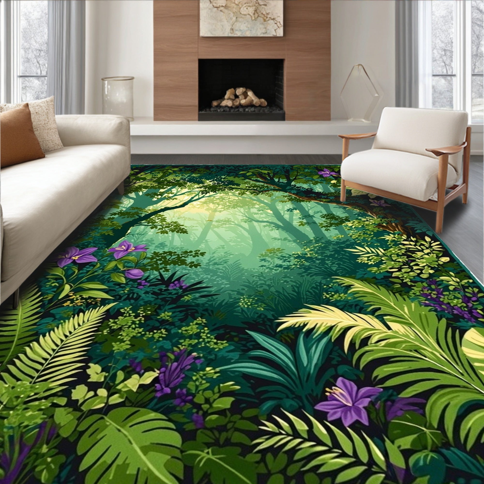Lush Forest Purple Floral Pattern Rug