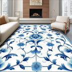 Classic Blue Floral Scroll Intricate Rug
