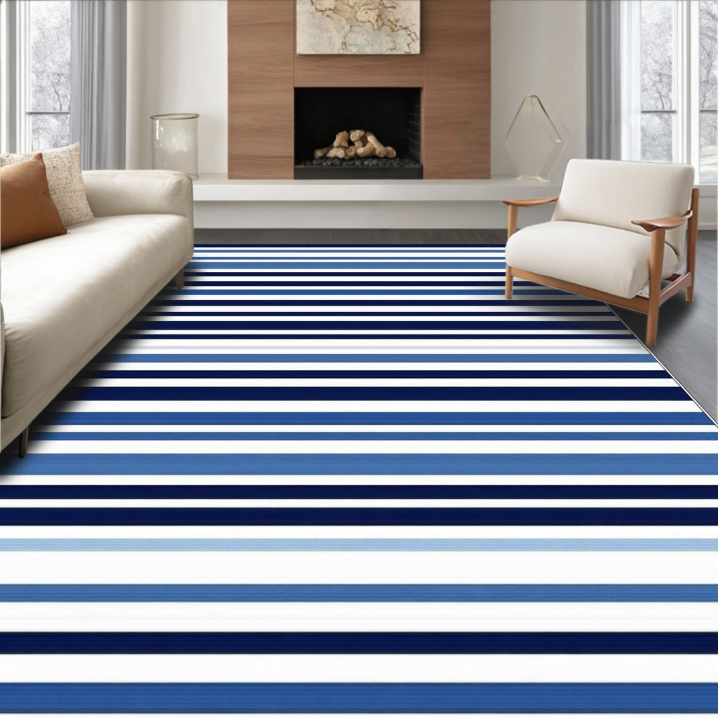 Classic Blue Horizontal Stripe Pattern Rug