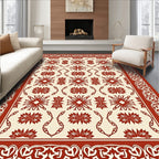 Crimson And Cream Geometric Floral Rug