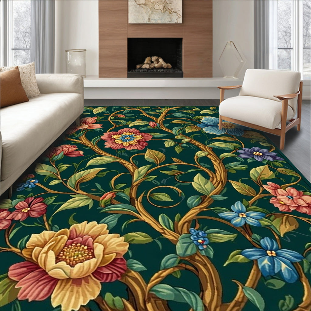 Emerald Garden Floral Vine Rug