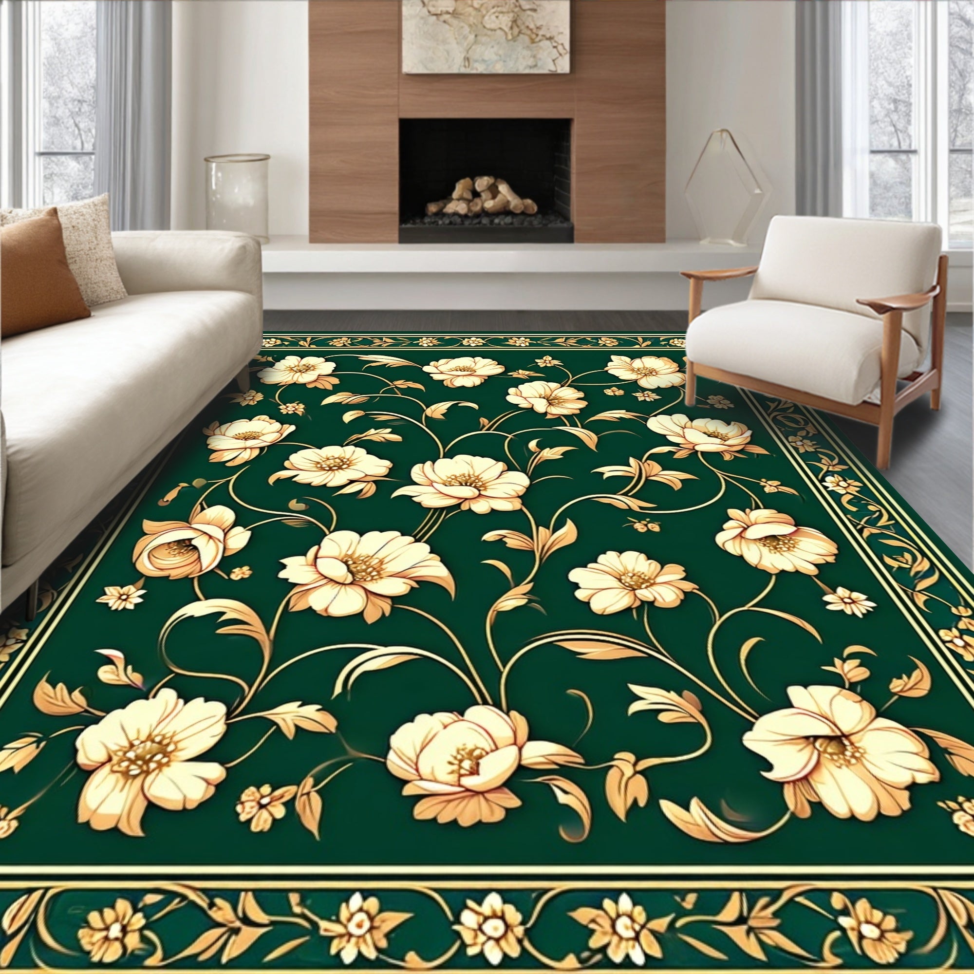 Elegant Floral Vine Patterned Rug
