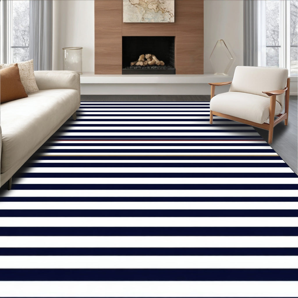 Minimalist Horizontal Navy Stripe Design Rug