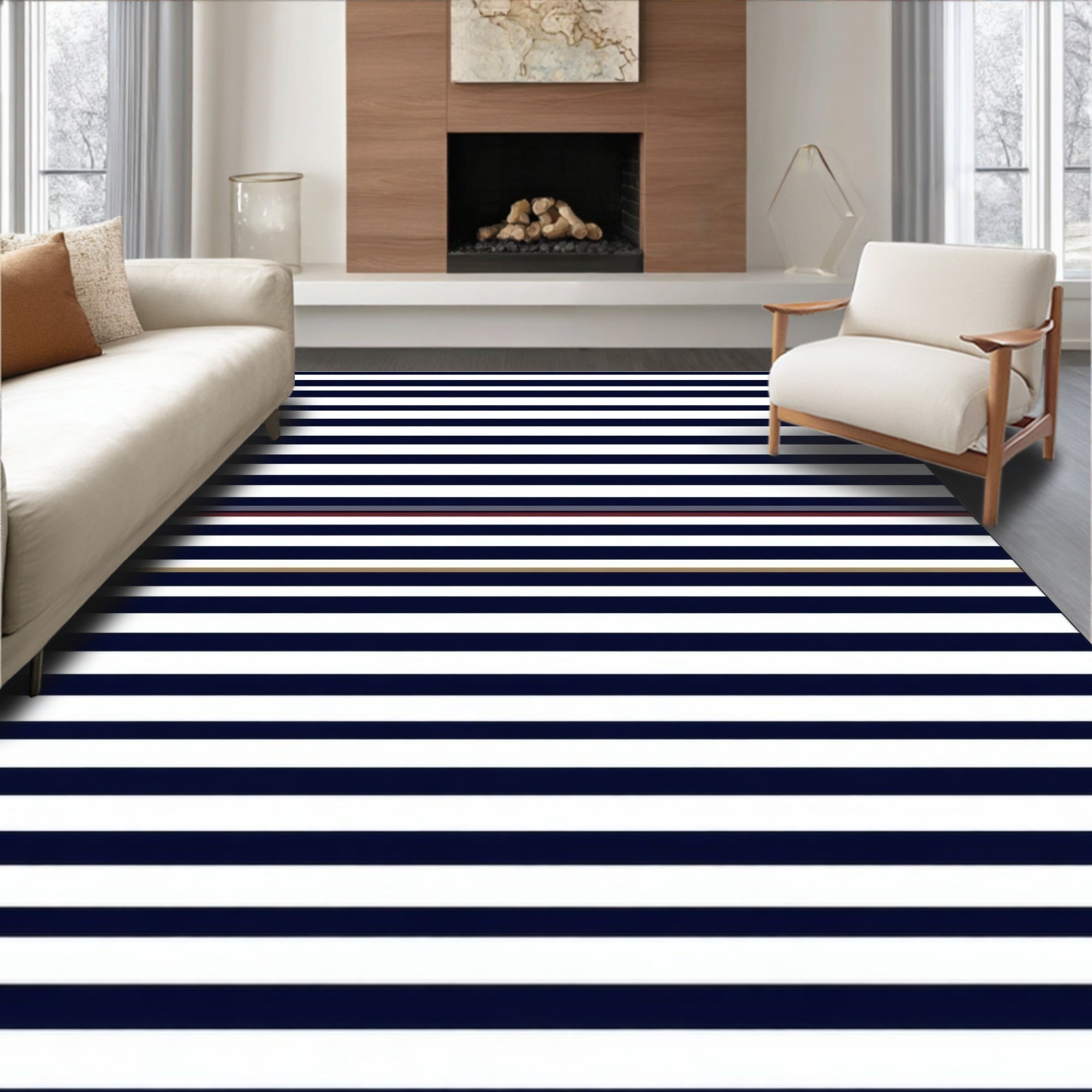 Minimalist Horizontal Navy Stripe Design Rug