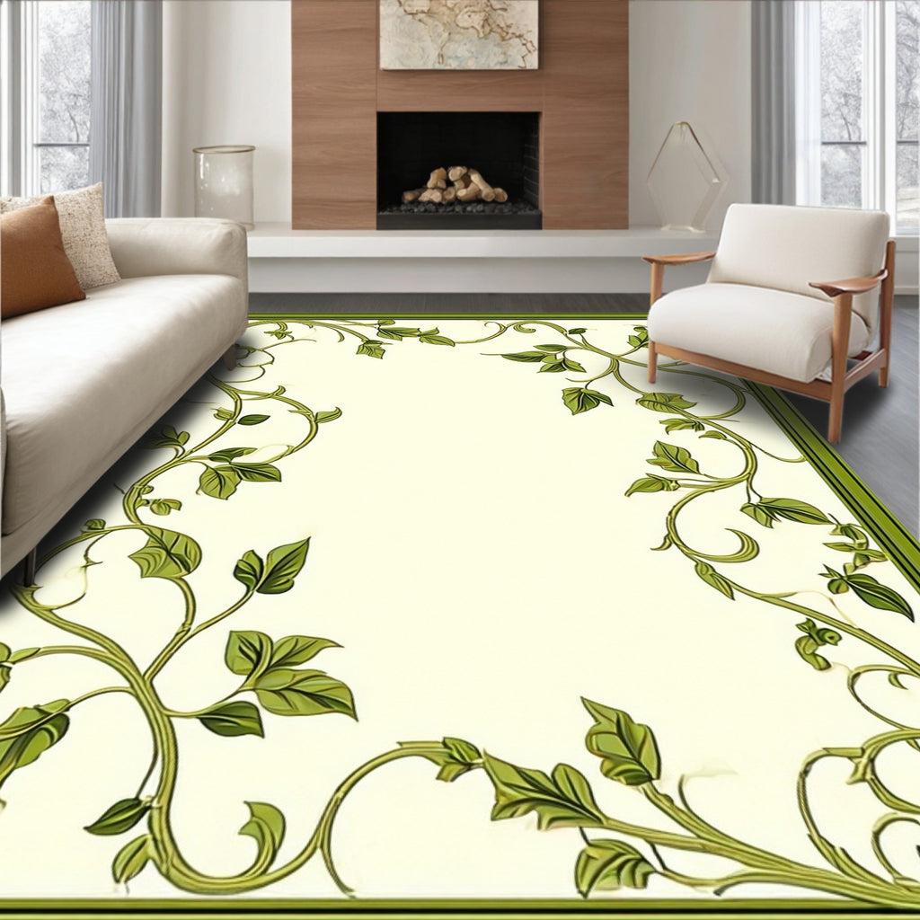 Green Vine Scroll Pattern Rug