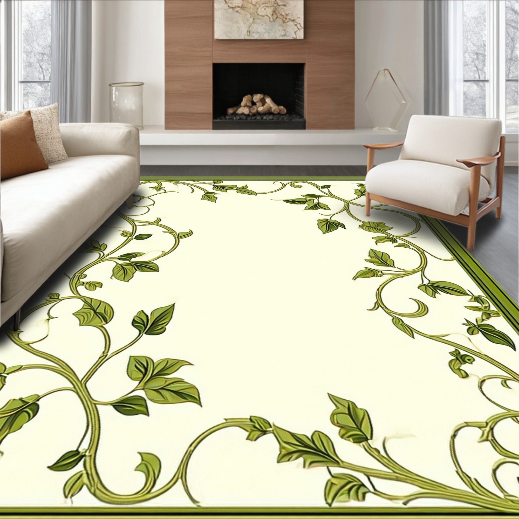 Green Vine Scroll Pattern Rug