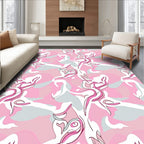 Dynamic Pink White Abstract Swirls Rug