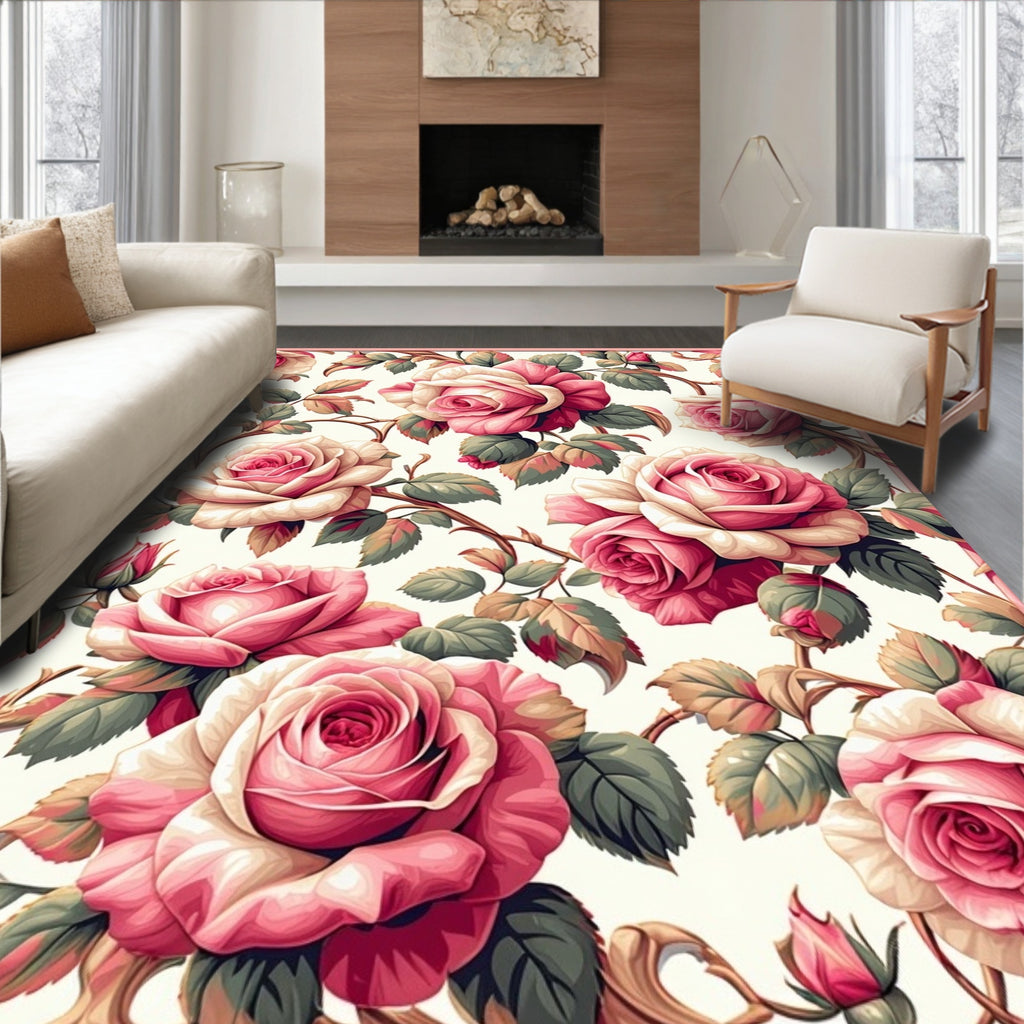 Pink Rose Garland Floral Design Rug