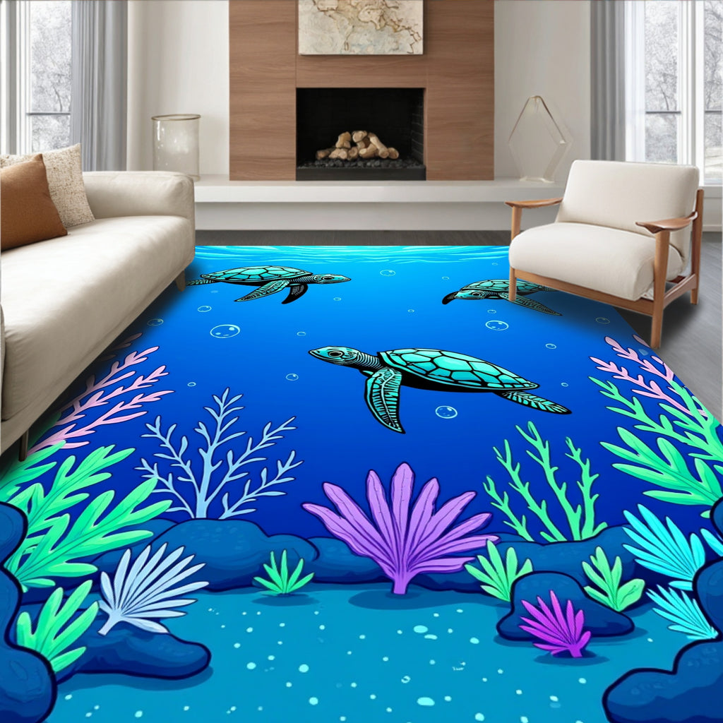 Ocean Sea Life Turtle Pattern Rug