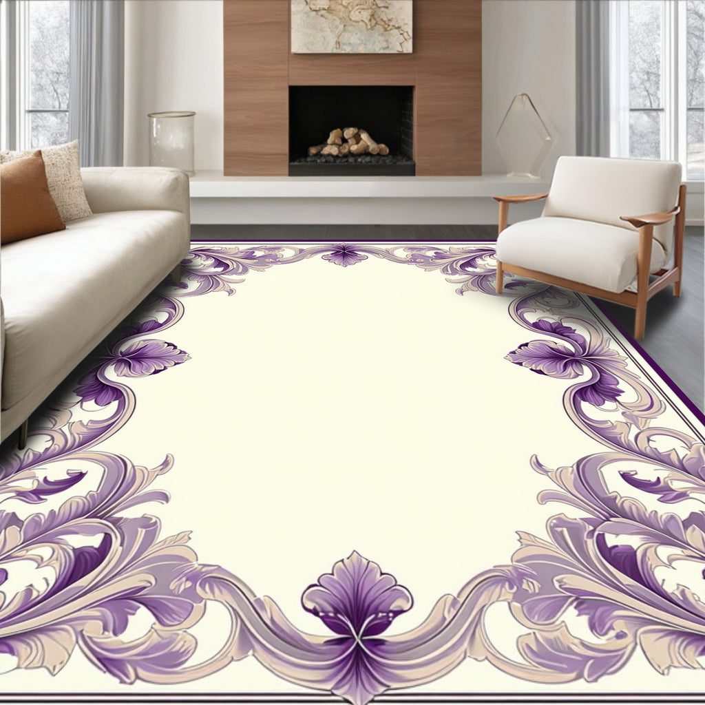 Regal Purple Acanthus Leaf Border Rug