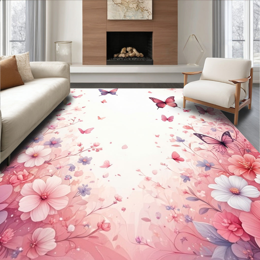Pink Butterfly Garden Pattern Rug