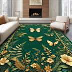 Emerald Green Golden Butterfly Garden Rug