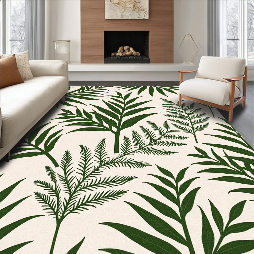 Green Fern Leaf Pattern Design Rug